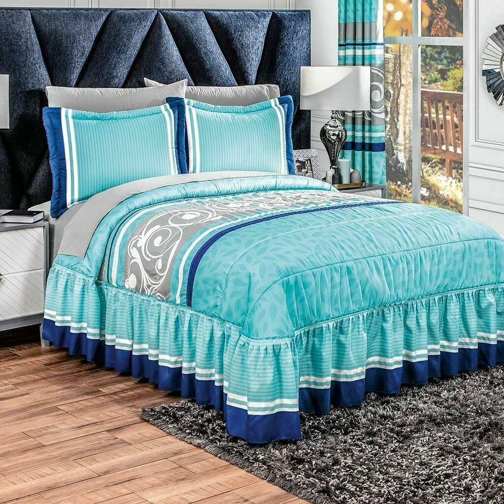 Intima Hogar Blue Microfiber Full Bedspread Set